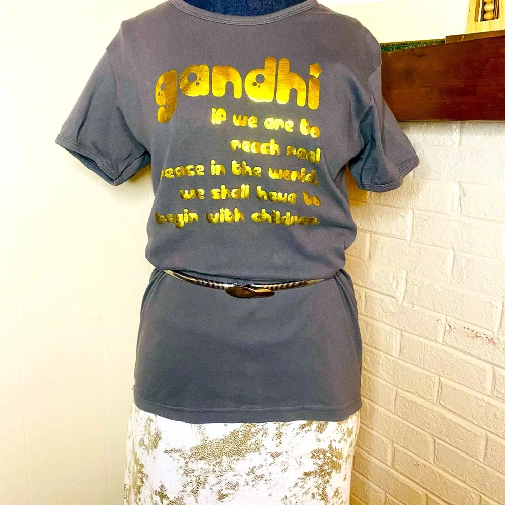 Gandhi Tee, American Apparel, Gray & Gold, Size L - Picture 2 of 3